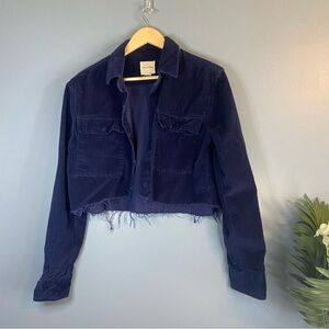 American Eagle Blue Corduroy Cropped Jacket